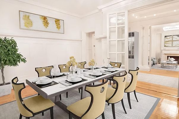 Dining room, Fireplace, Interior, Recessed Lighting, Wood Texture Flooring