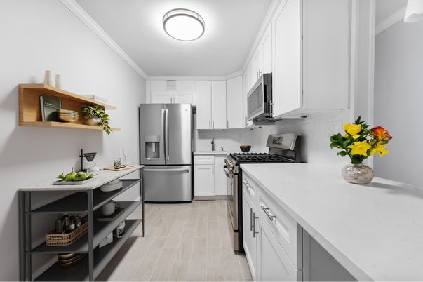 Interior, Kitchen, Stainless Steel Appliances, Wood Texture Flooring