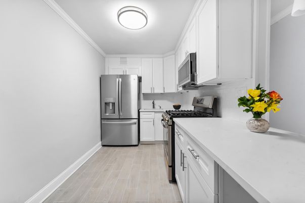 Interior, Kitchen, Stainless Steel Appliances, Wood Texture Flooring