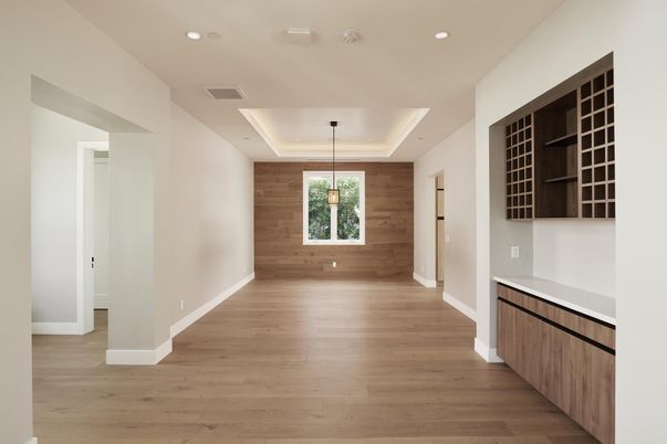 Empty room, Interior, Recessed Lighting, Wood Texture Flooring, Wooden Walls