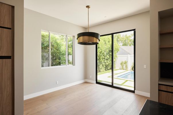 Empty room, Interior, Pendant Lights, Wood Texture Flooring