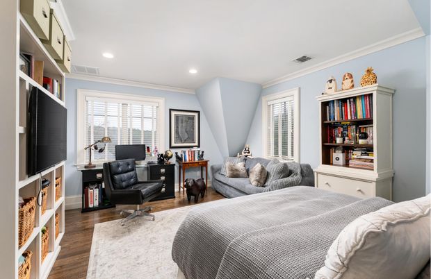 Bedroom, Home Office, Interior, Recessed Lighting, Wood Texture Flooring