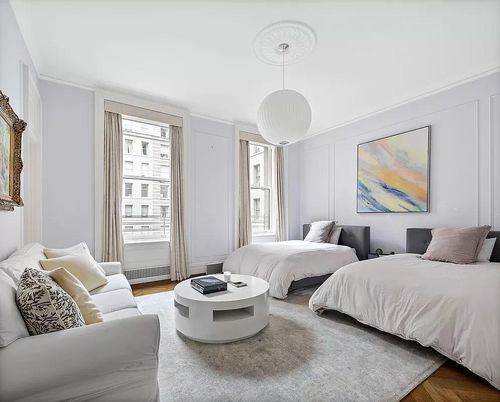 Bedroom, Interior, Pendant Lights, Wood Texture Flooring