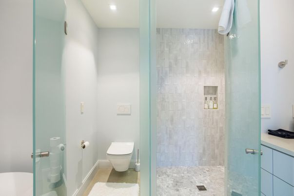 Bathroom, Glass Shower, Interior, Recessed Lighting