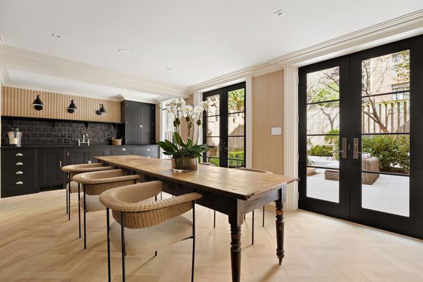 Dining room, Interior, Kitchen, Recessed Lighting, Wood Texture Flooring