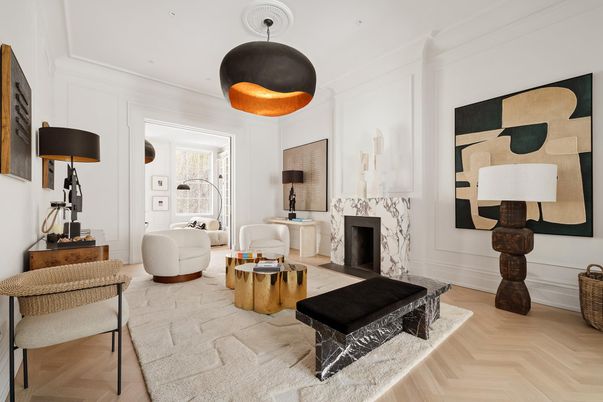Fireplace, Interior, Living room, Pendant Lights, Wood Texture Flooring