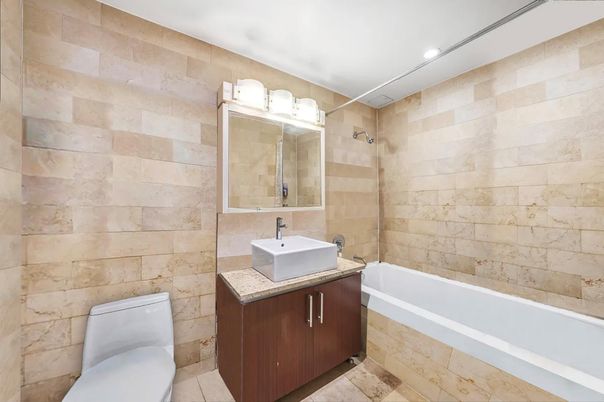 Bathroom, Interior, Recessed Lighting, Stone Walls