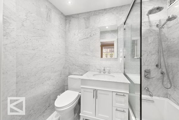 Bathroom, Glass Shower, Interior, Marble Walls, Recessed Lighting