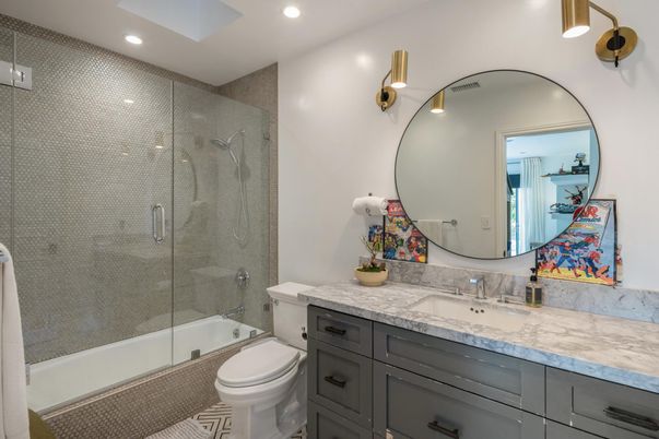 Bathroom, Glass Shower, Interior, Recessed Lighting