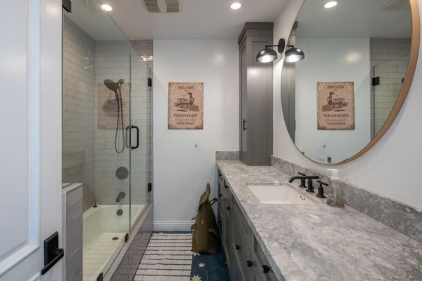 Bathroom, Glass Shower, Interior, Recessed Lighting