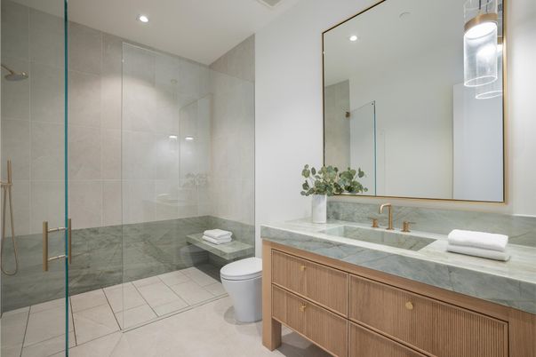 Bathroom, Glass Shower, Interior, Recessed Lighting