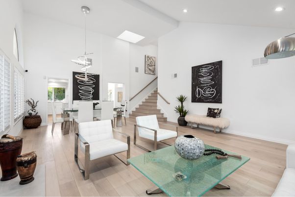 Dining room, Interior, Pendant Lights, Recessed Lighting, Wood Texture Flooring