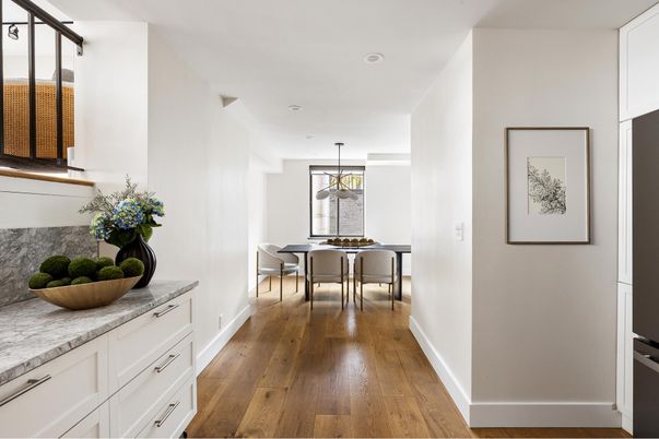 Dining room, Interior, Pendant Lights, Recessed Lighting, Wood Texture Flooring