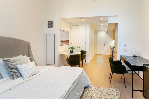 Bedroom, Dining room, Interior, Recessed Lighting, Wood Texture Flooring