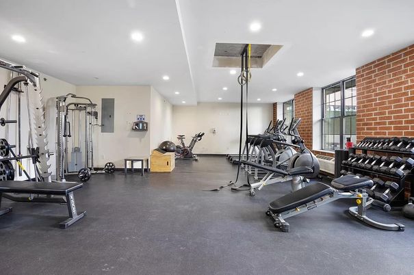Fitness Equipment, Gym, Interior, Recessed Lighting, Stone Walls