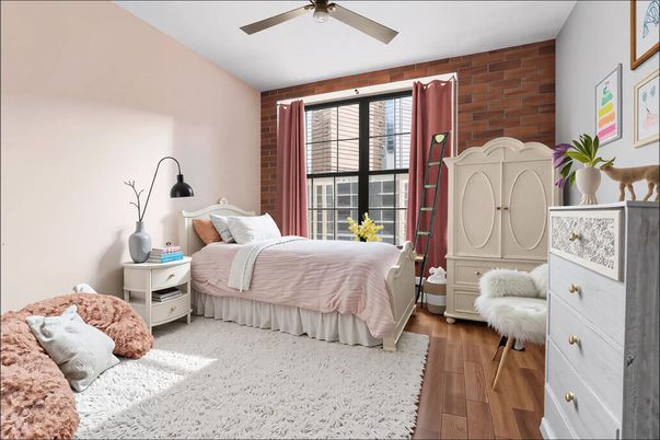 Bedroom, Interior, Stone Walls, Wood Texture Flooring