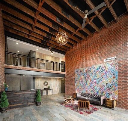 Chandelier, Interior, Pendant Lights, Recessed Lighting, Stone Walls, Wooden Beams, Wood Texture Flooring