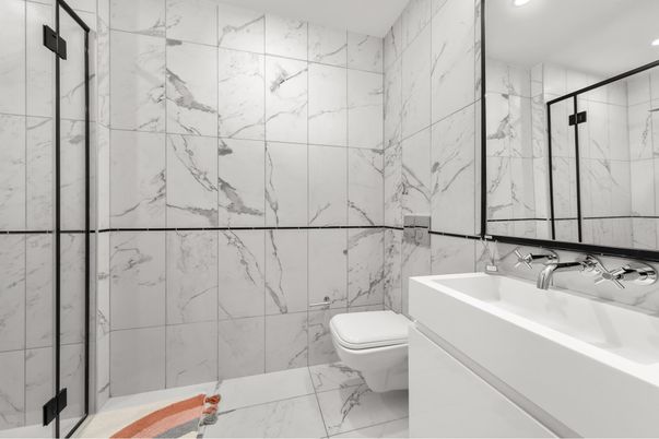 Bathroom, Interior, Marble, Marble Walls, Recessed Lighting