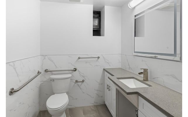 Bathroom, Interior, Marble Walls, Wood Texture Flooring