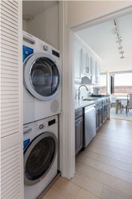 Dining room, Interior, Utility Closets, Washer, Wood Texture Flooring