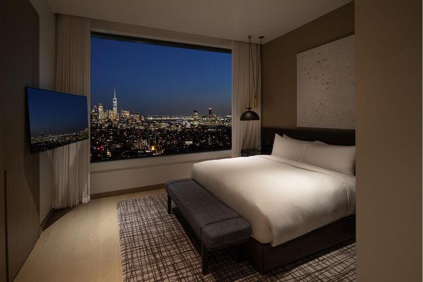 Bedroom, Interior, Pendant Lights, Wood Texture Flooring