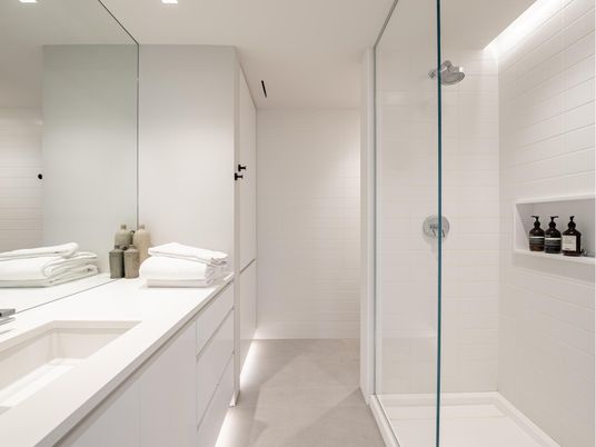 Bathroom, Glass Shower, Interior, Recessed Lighting