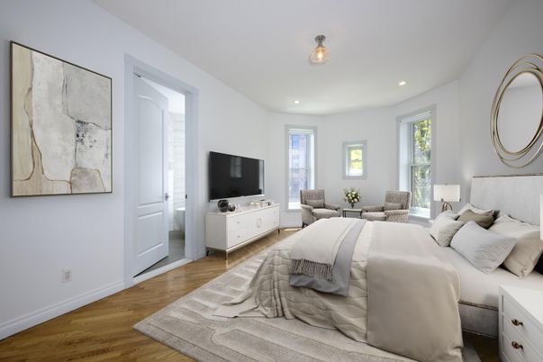 Bedroom, Interior, Recessed Lighting, Wood Texture Flooring