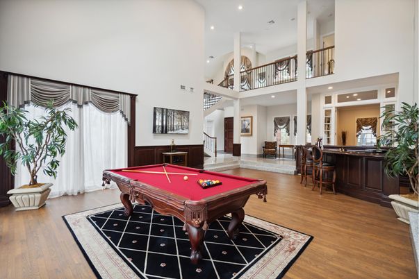 Billiard Table, Game Room, Interior, Recessed Lighting, Wood Texture Flooring