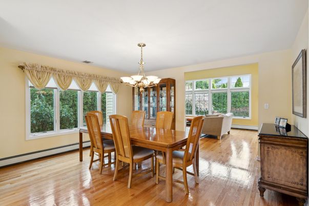 Chandelier, Dining room, Interior, Wood Texture Flooring