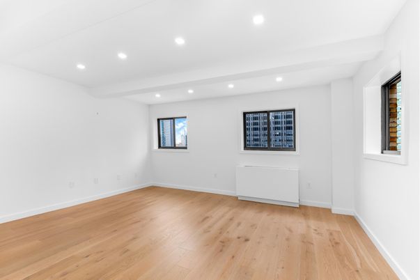 Empty room, Interior, Recessed Lighting, Wood Texture Flooring