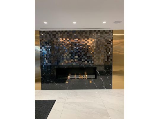 Fireplace, Interior, Marble, Recessed Lighting