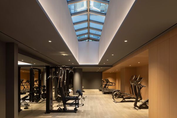 Fitness Equipment, Interior, Recessed Lighting, Wood Texture Flooring