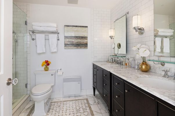 Bathroom, Dual Sink Vanities, Glass Shower, Interior, Marble