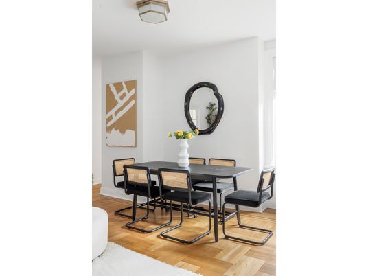 Dining room, Interior, Wood Texture Flooring
