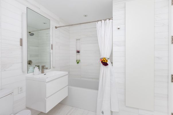Bathroom, Glass Shower, Interior, Marble Walls, Recessed Lighting