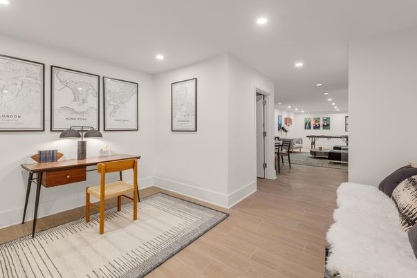 Home Office, Interior, Recessed Lighting, Wood Texture Flooring