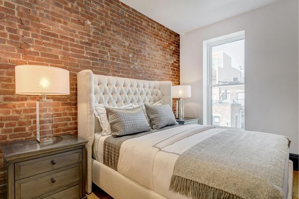 Bedroom, Interior, Stone Walls, Wood Texture Flooring