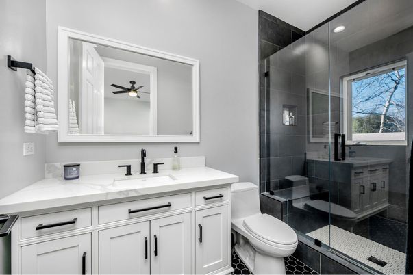 Bathroom, Glass Shower, Interior, Recessed Lighting
