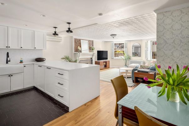 Dining room, Interior, Kitchen, Living room, Recessed Lighting, Wood Texture Flooring