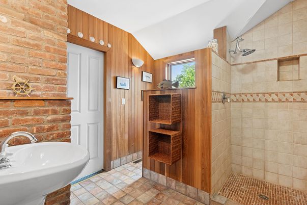 Bathroom, Interior, Stone Walls, Wooden Walls
