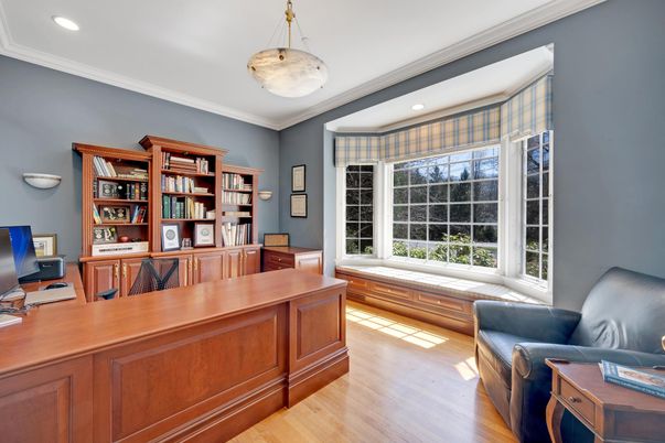 Home Office, Interior, Pendant Lights, Recessed Lighting, Wood Texture Flooring