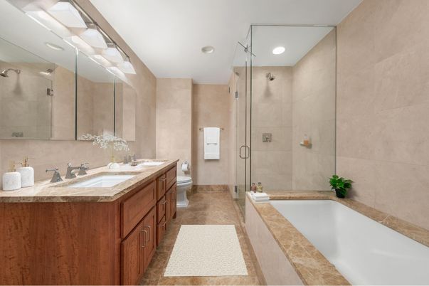 Bathroom, Dual Sink Vanities, Glass Shower, Interior, Recessed Lighting
