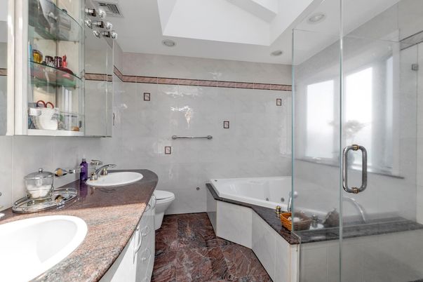 Bathroom, Dual Sink Vanities, Glass Shower, Interior, Recessed Lighting