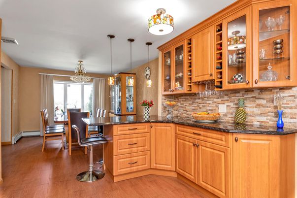 Dining room, Interior, Pendant Lights, Wood Texture Flooring