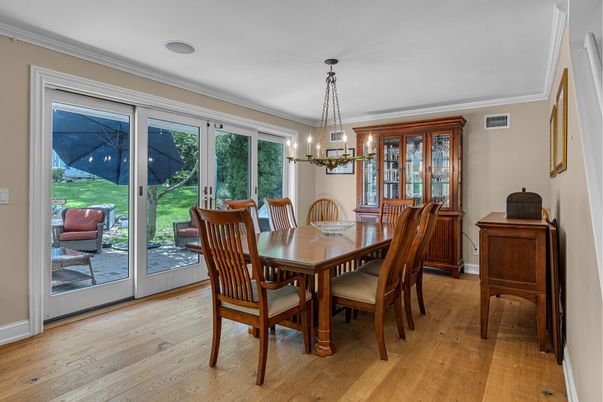 Dining room, Interior, Pendant Lights, Wood Texture Flooring