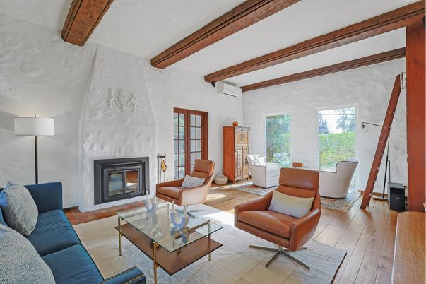 Fireplace, Interior, Living room, Wooden Beams, Wood Texture Flooring