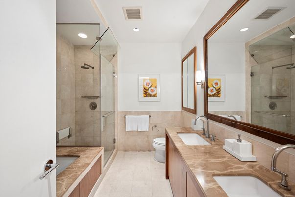 Bathroom, Dual Sink Vanities, Glass Shower, Interior, Recessed Lighting