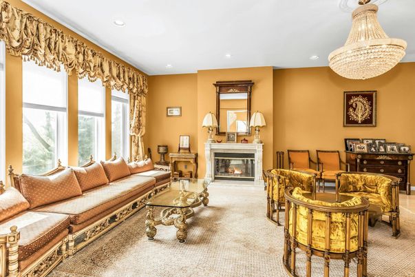 Chandelier, Fireplace, Interior, Living room, Recessed Lighting