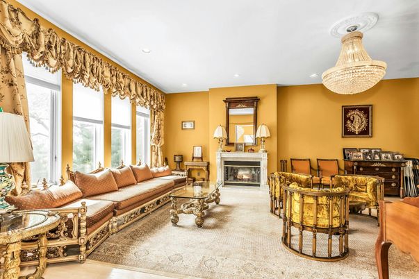 Chandelier, Fireplace, Interior, Living room, Recessed Lighting