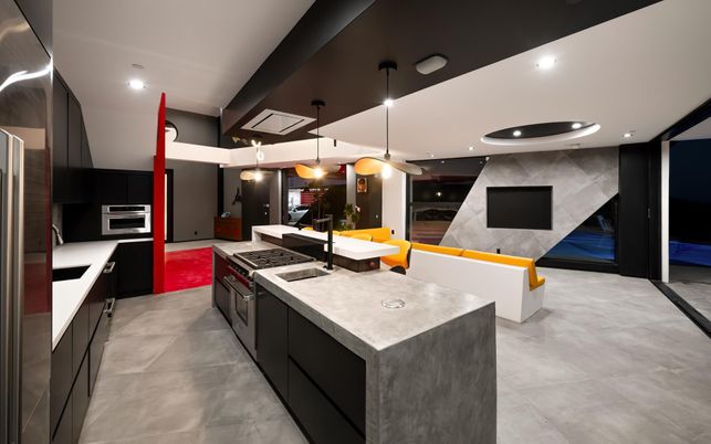 Dining room, Interior, Kitchen, Pendant Lights, Recessed Lighting, Stainless Steel Appliances